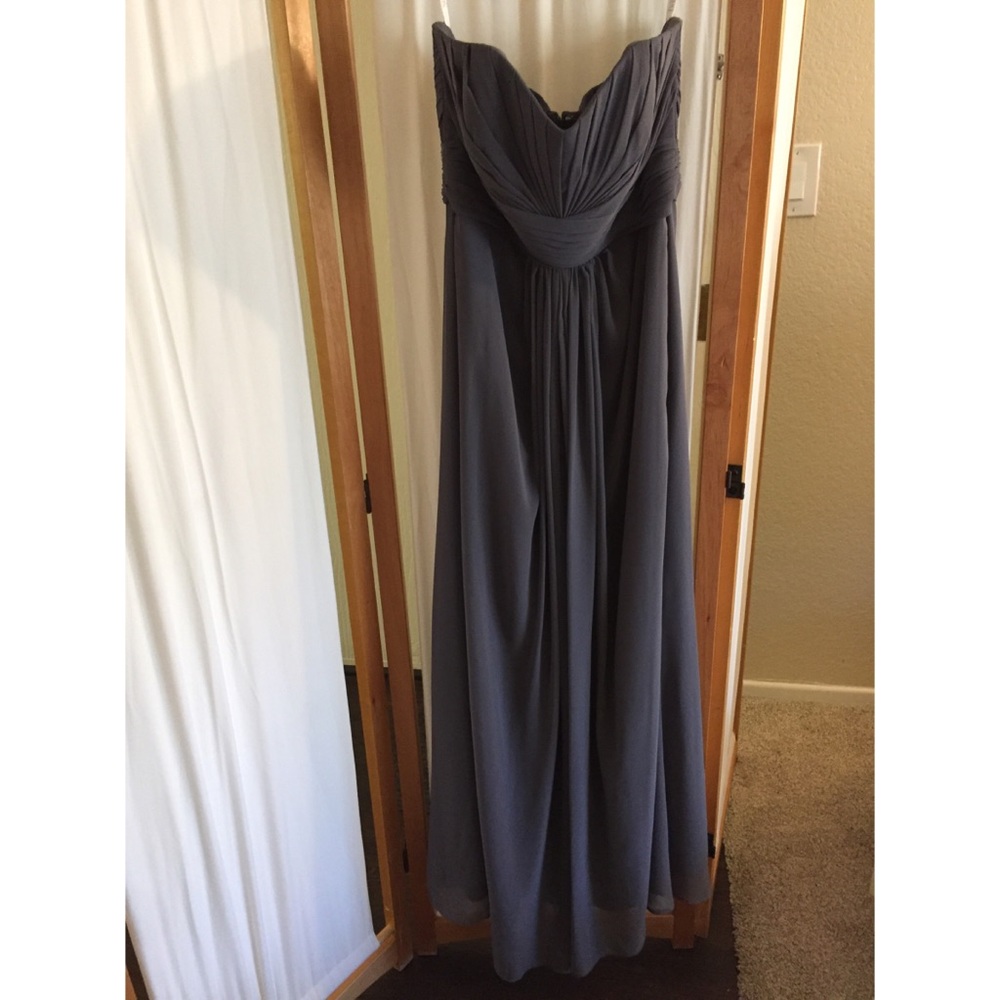 David’s Bridal chiffon pewter gray long dress